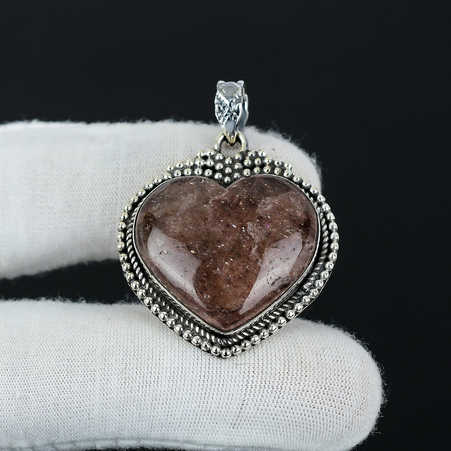Pink Strawberry Quartz Heart Pendant