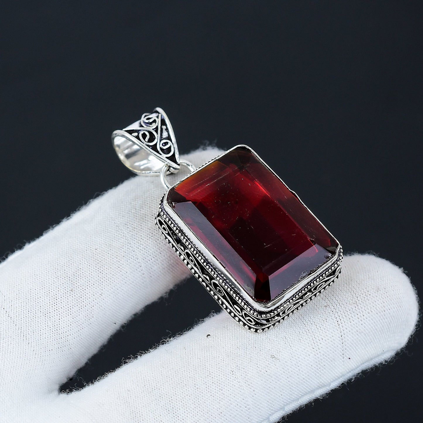 Red Garnet Sterling Silver Pendant