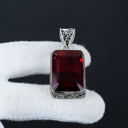 Red Garnet Sterling Silver Pendant