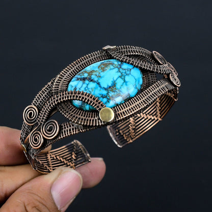 Turquoise Gemstone Copper Cuff Bracelet