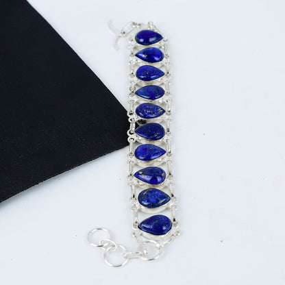 Blue Lapis Lazuli Sterling Silver Bracelet