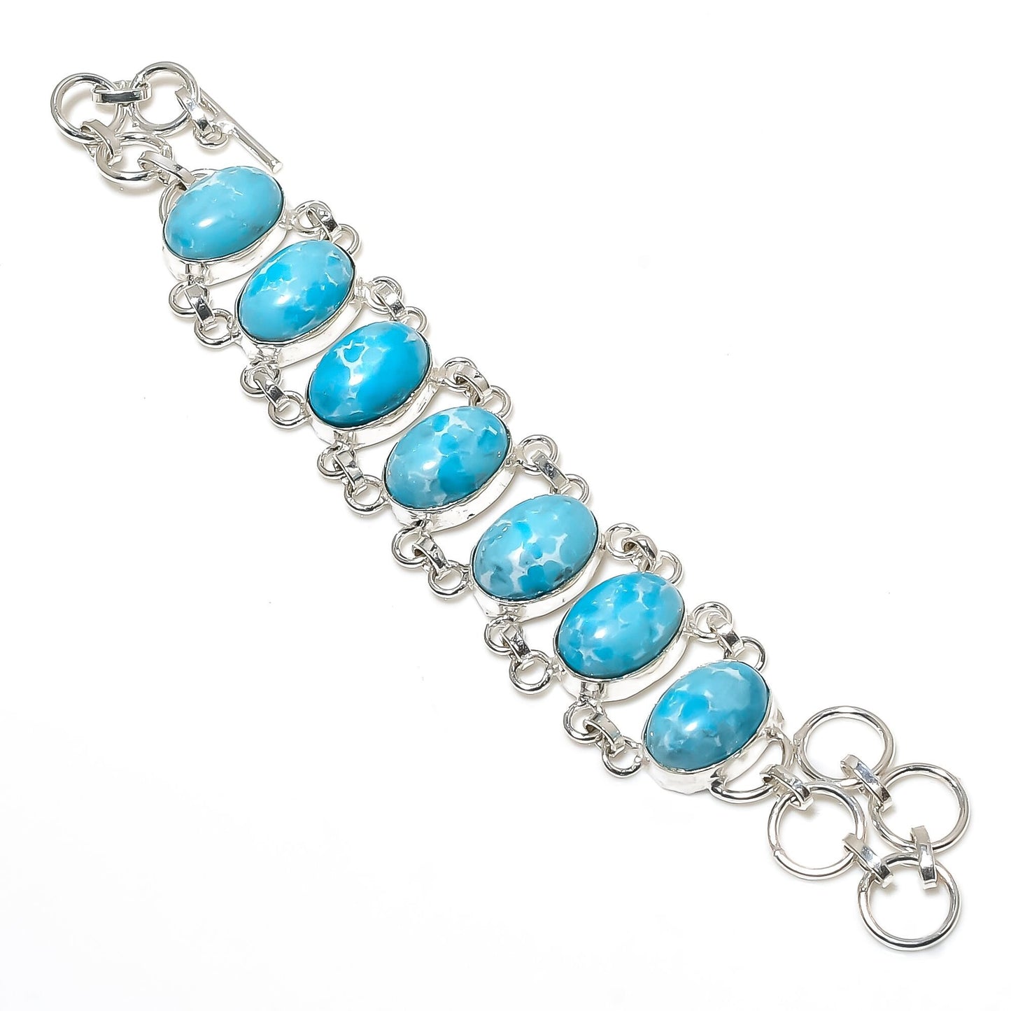 Sky Blue Larimar Gemstone Sterling Silver Bracelet