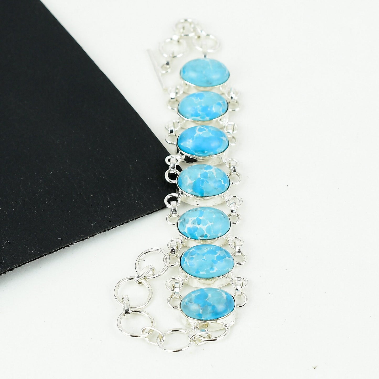 Sky Blue Larimar Gemstone Sterling Silver Bracelet