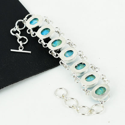 Sky Blue Larimar Gemstone Sterling Silver Bracelet