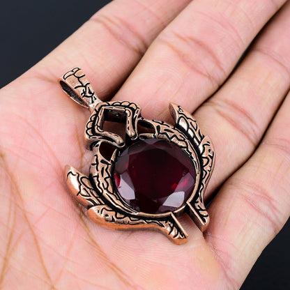 Red Garnet Gemstone Copper Pendant
