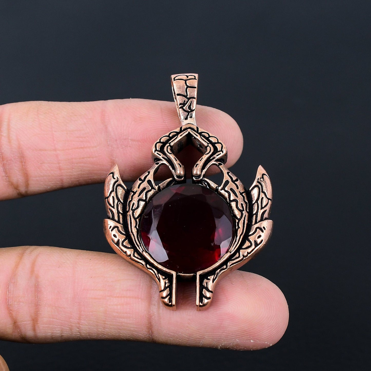 Red Garnet Gemstone Copper Pendant