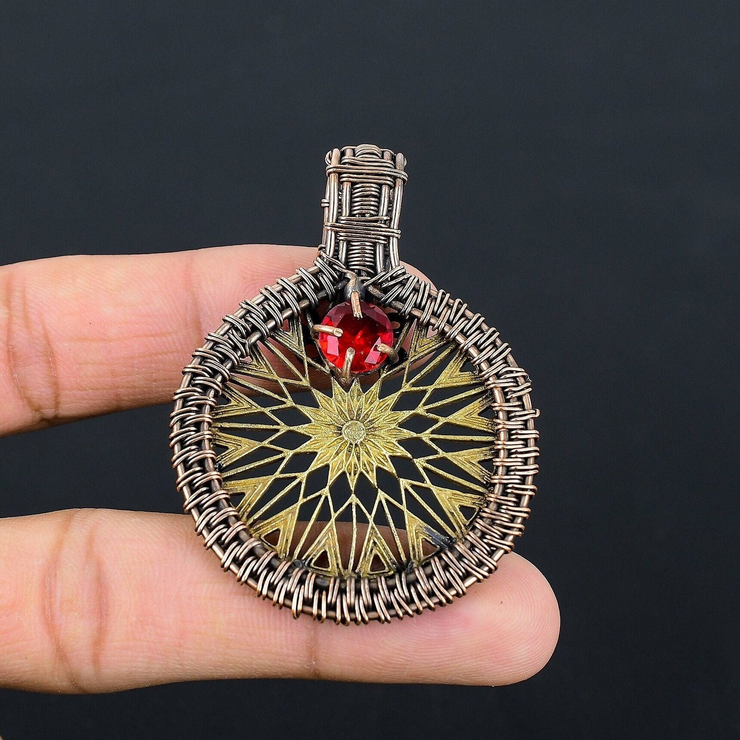 Two-Tone Copper Constellation Compass Gemstone Pendant