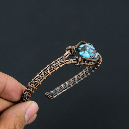 Turquoise Gemstone Copper Cuff Bracelet