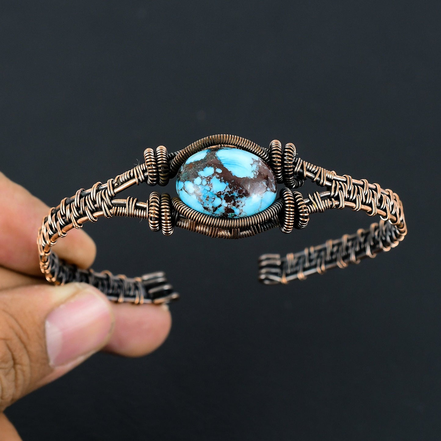 Turquoise Gemstone Copper Cuff Bracelet