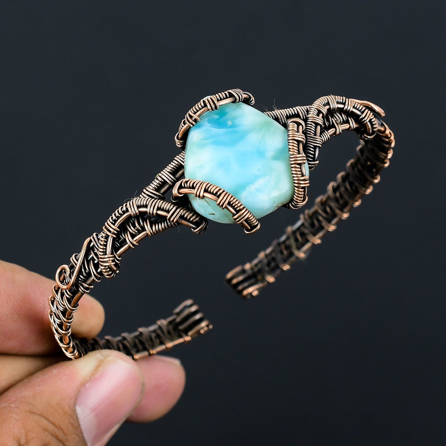 Blue Larimar Gemstone Cuff Bracelet