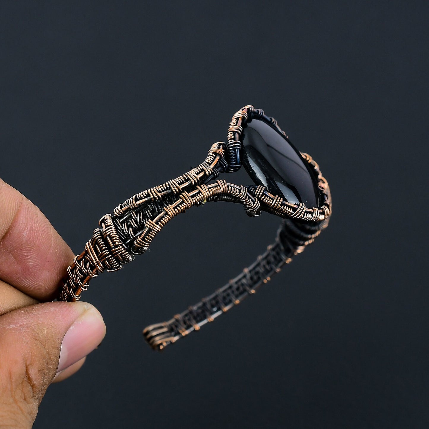 Black Onyx Gemstone Cuff Bracelet