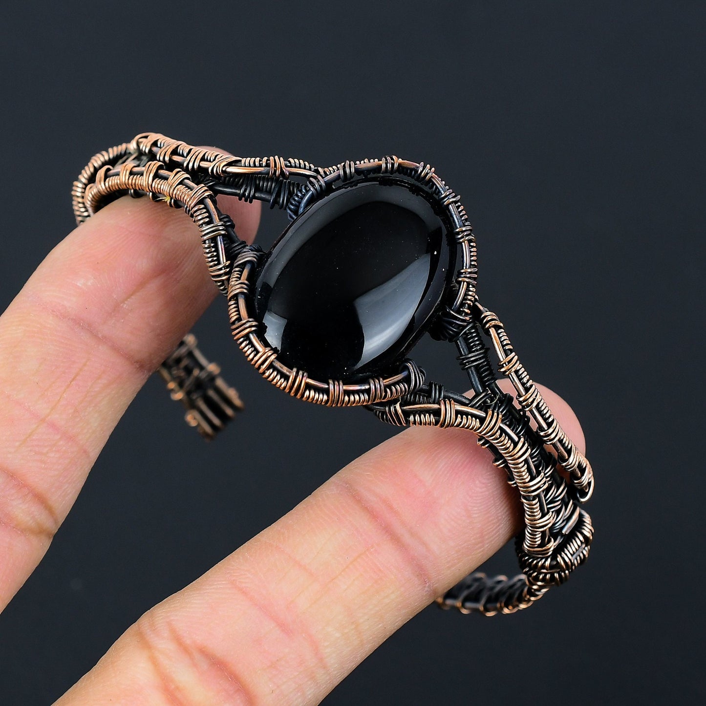 Black Onyx Gemstone Cuff Bracelet