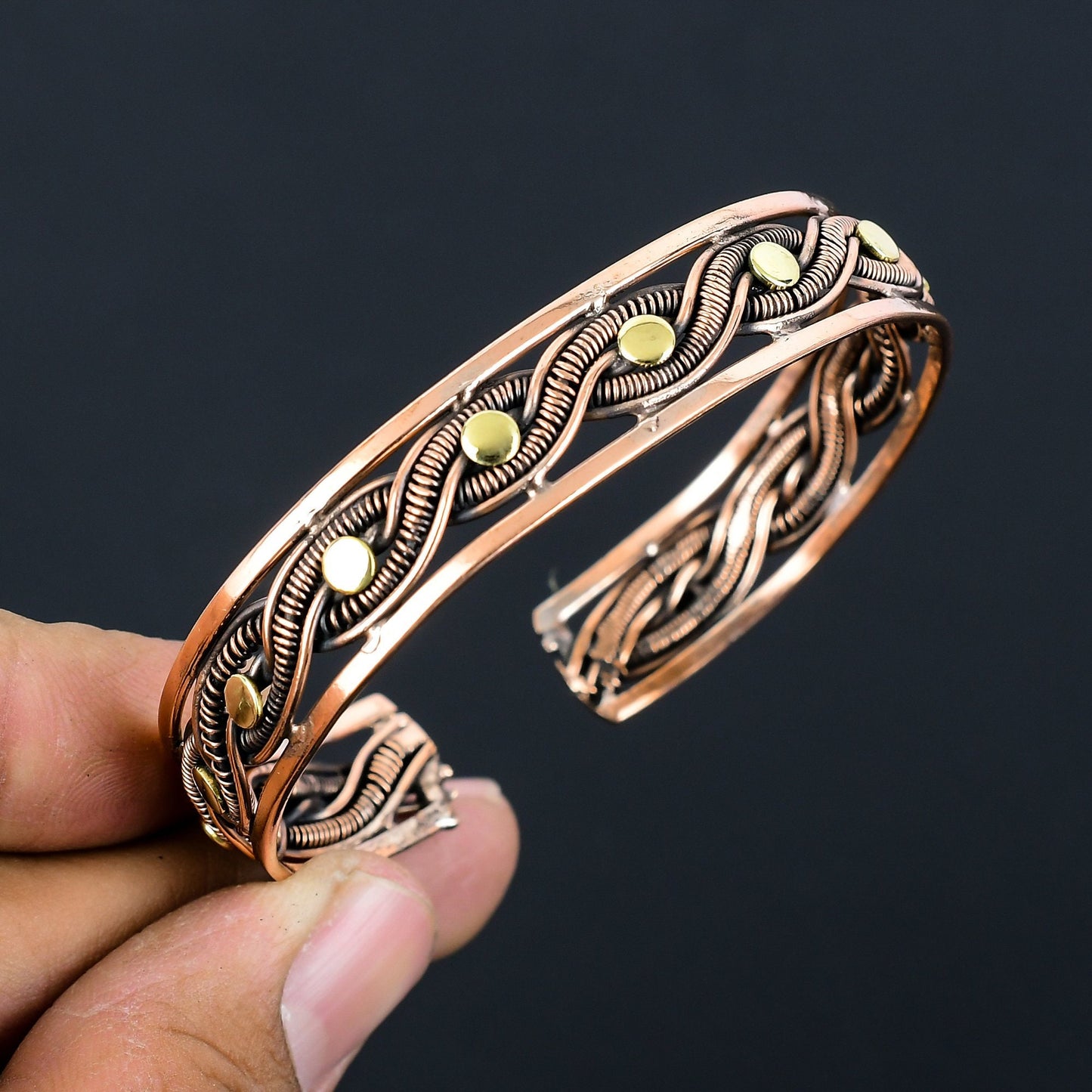 Oxidized Copper Gemstone Cuff Bracelet