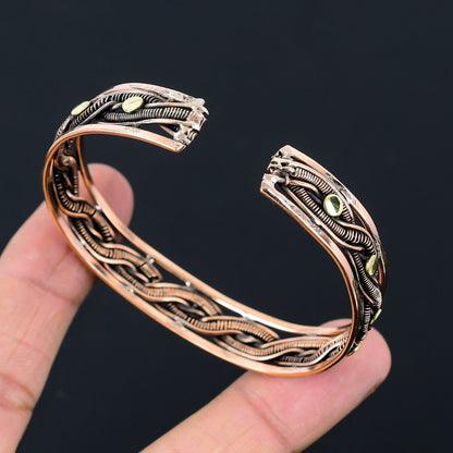 Oxidized Copper Gemstone Cuff Bracelet