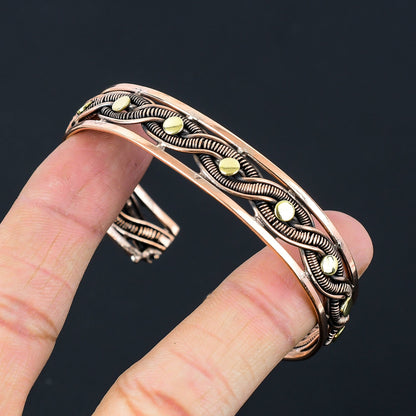 Oxidized Copper Gemstone Cuff Bracelet
