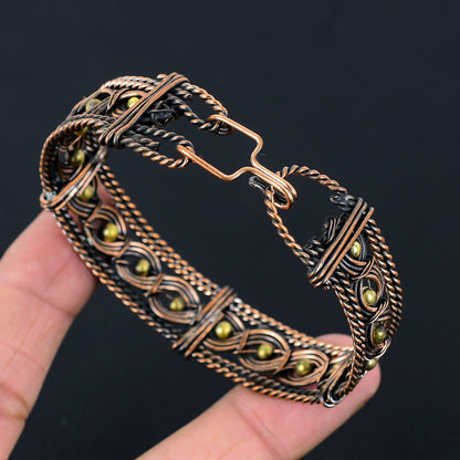 Copper Gemstone Wire-Wrap Cuff Bracelet