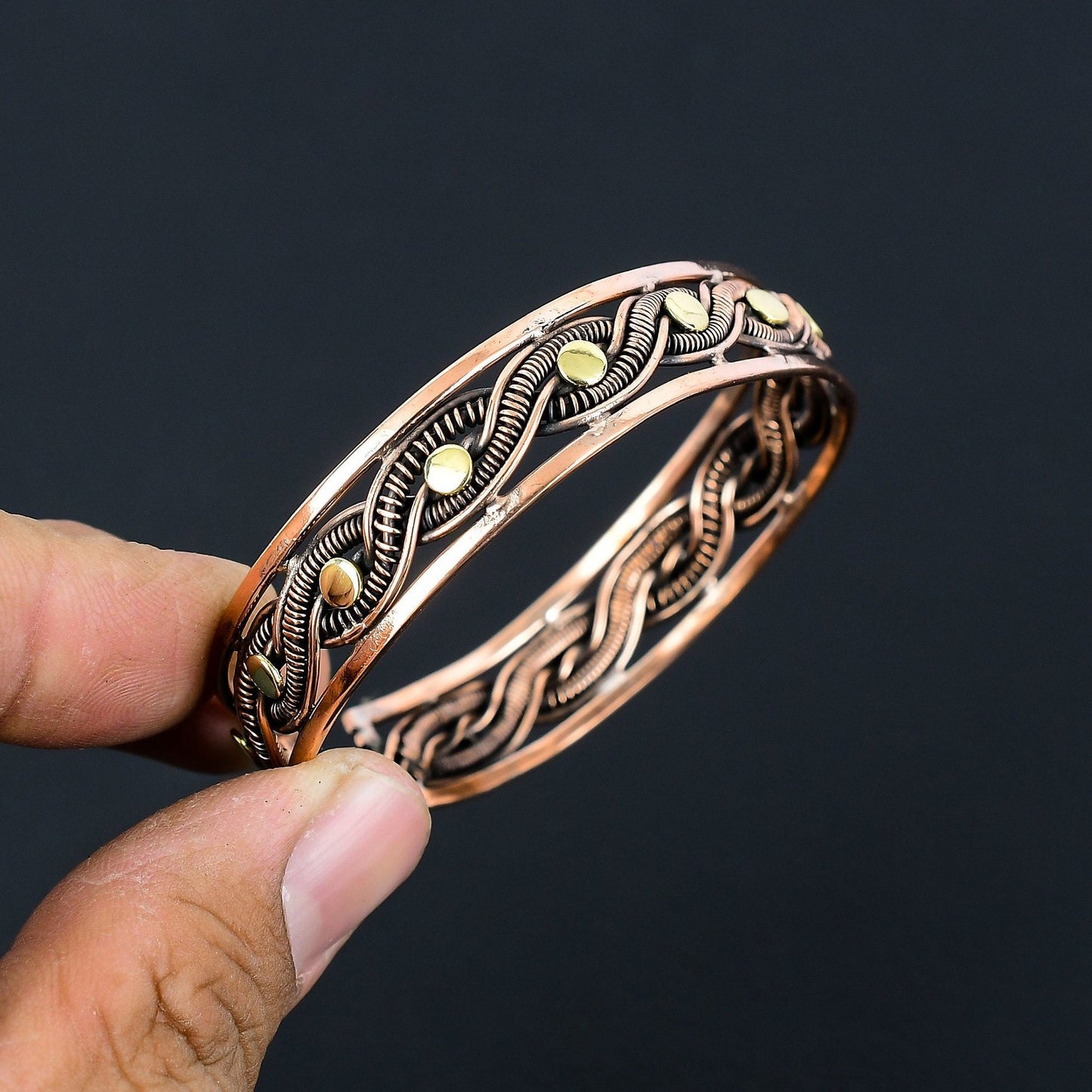 Oxidized Copper Gemstone Cuff Bracelet