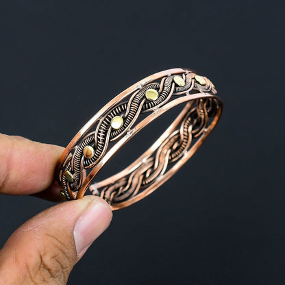 Oxidized Copper Gemstone Cuff Bracelet