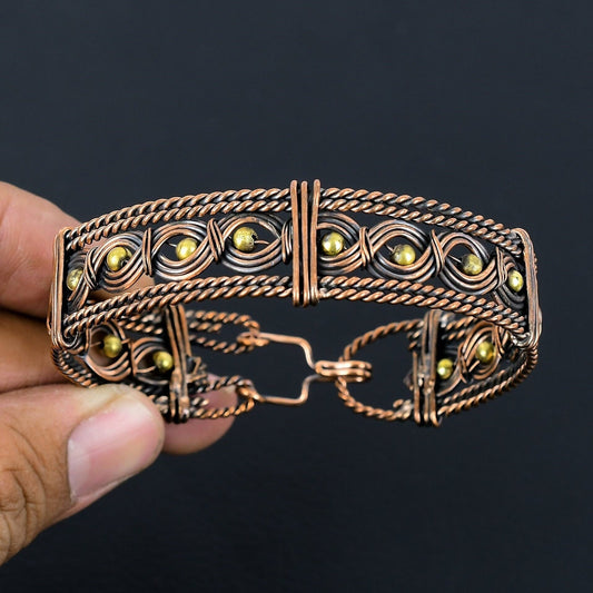 Copper Gemstone Wire-Wrap Cuff Bracelet
