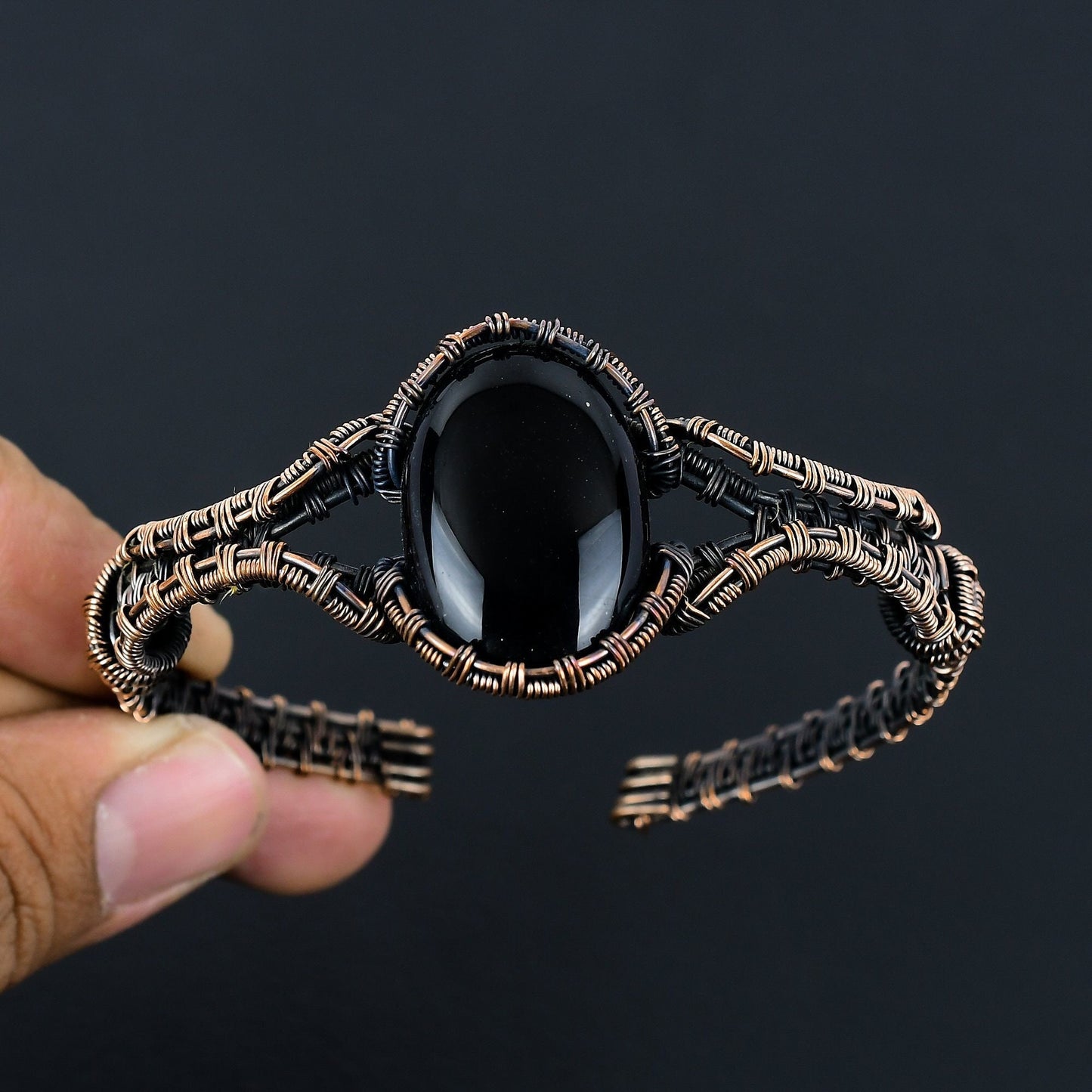 Black Onyx Gemstone Cuff Bracelet
