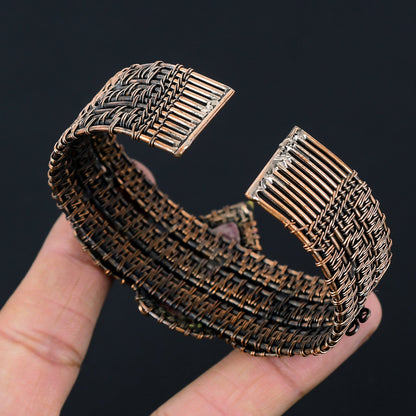 Pink Rhodonite Gemstone Copper Cuff Bracelet