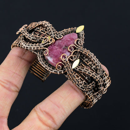 Pink Rhodonite Gemstone Copper Cuff Bracelet