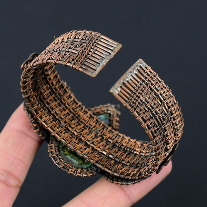Turquoise Gemstone Wire Wrapped Copper Cuff Bracelet