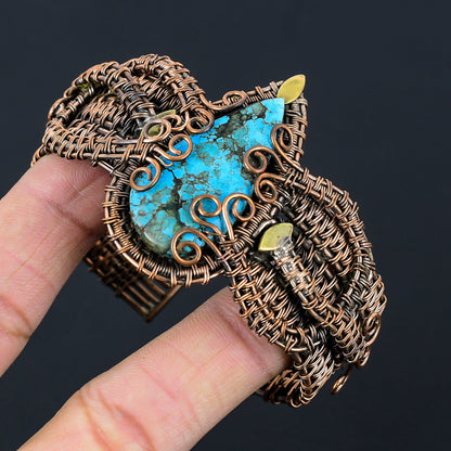 Turquoise Gemstone Wire Wrapped Copper Cuff Bracelet