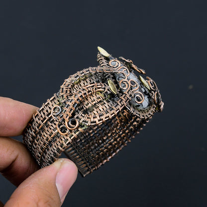 Black Snowflake Obsidian Gemstone Copper Cuff