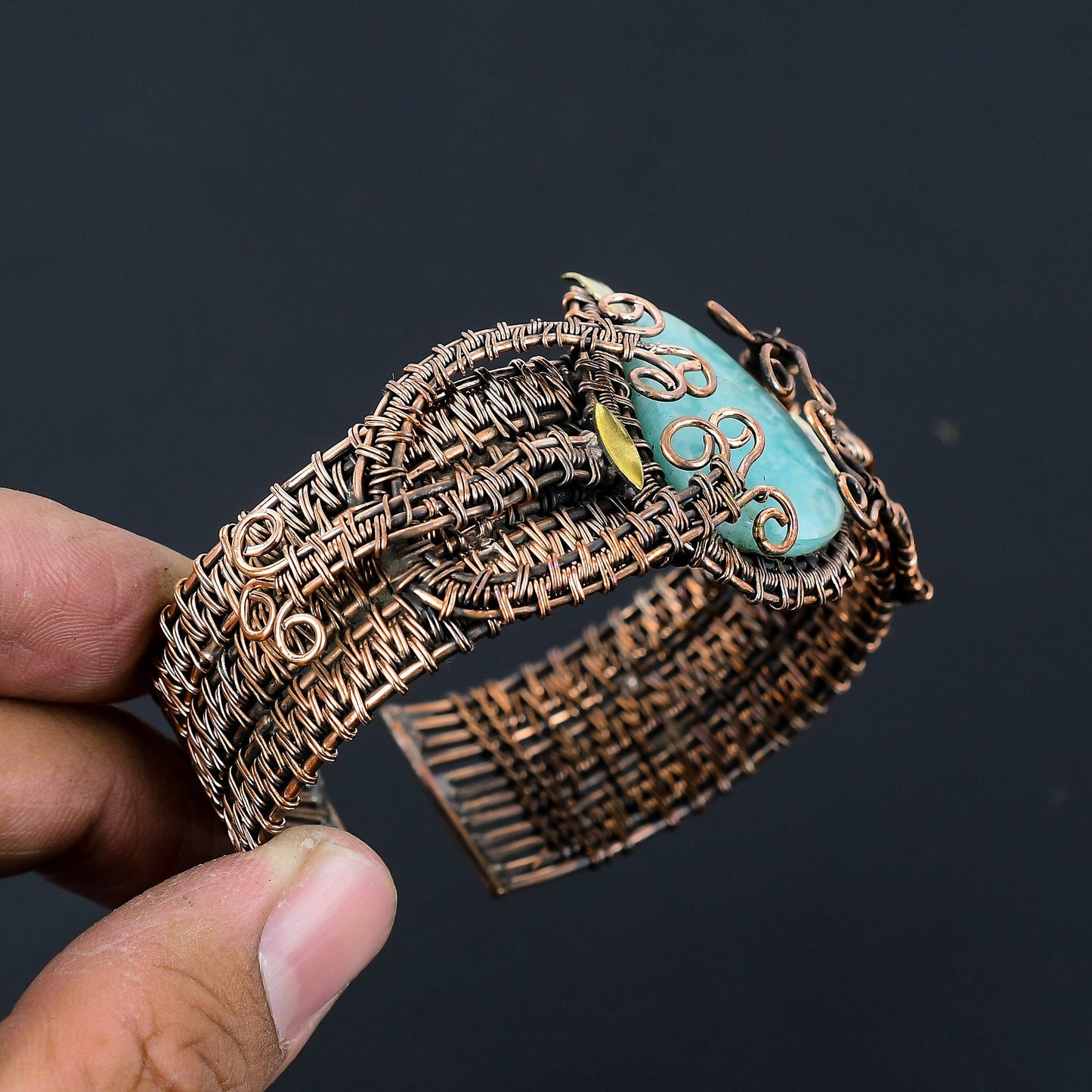 Green Amazonite Gemstone Cuff Bracelet