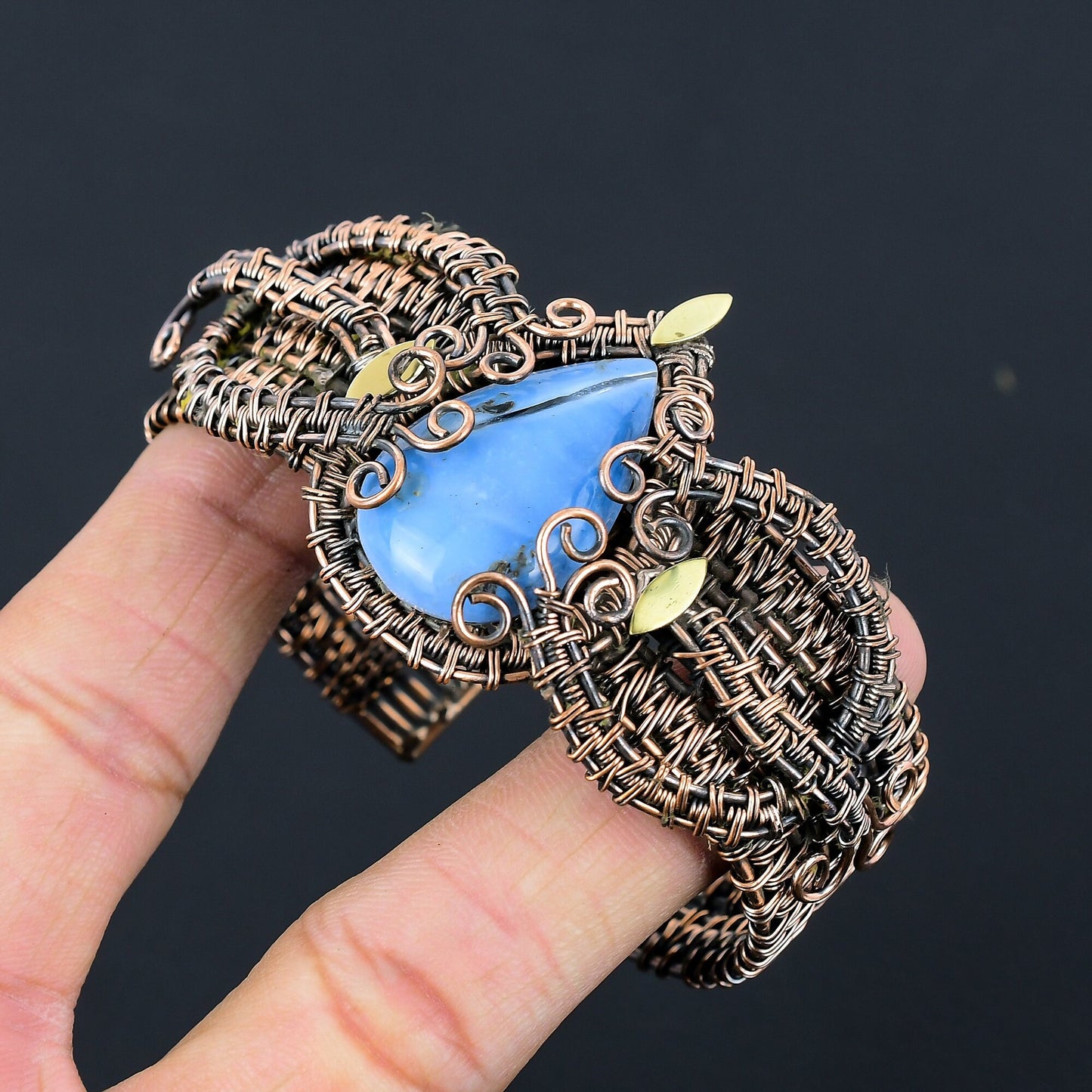 Blue Owyhee Opal Gemstone Cuff Bracelet