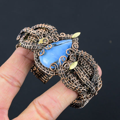 Blue Owyhee Opal Gemstone Cuff Bracelet