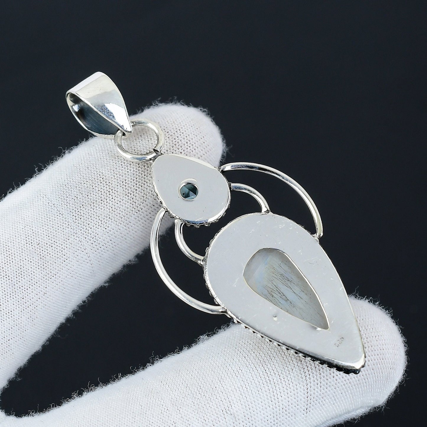 Rainbow Moonstone & Blue Topaz Silver Pendant