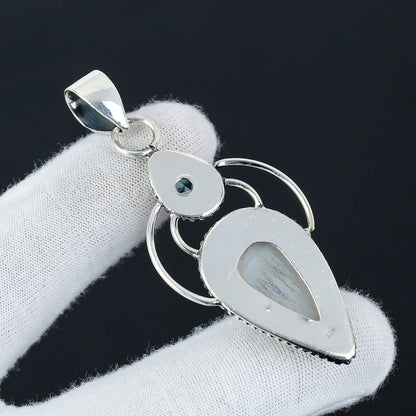 Rainbow Moonstone & Blue Topaz Silver Pendant