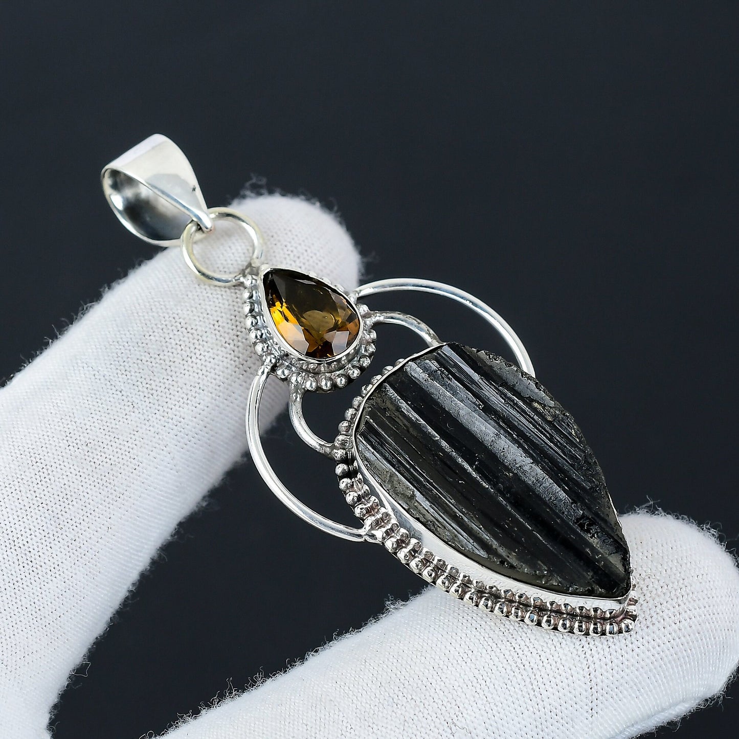 Black Tourmaline & Honey Topaz Pendant