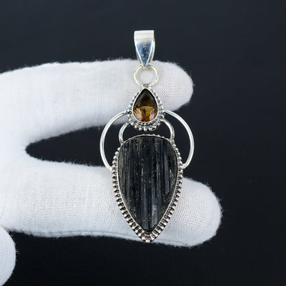 Black Tourmaline & Honey Topaz Pendant