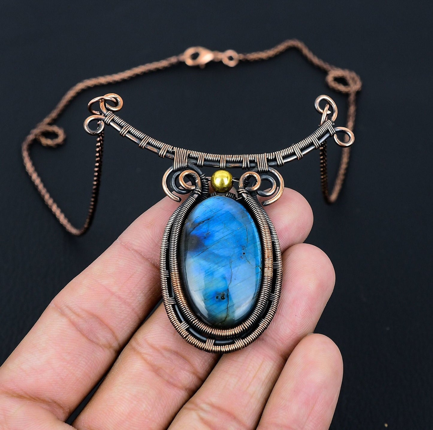 Blue-Green Labradorite Gemstone Necklace