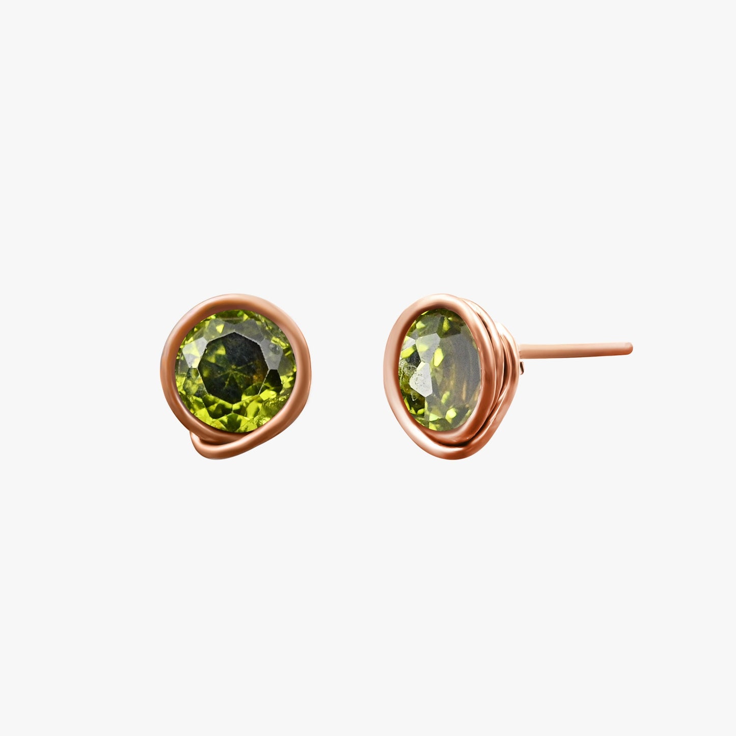Green Peridot Gemstone Copper Stud Earrings