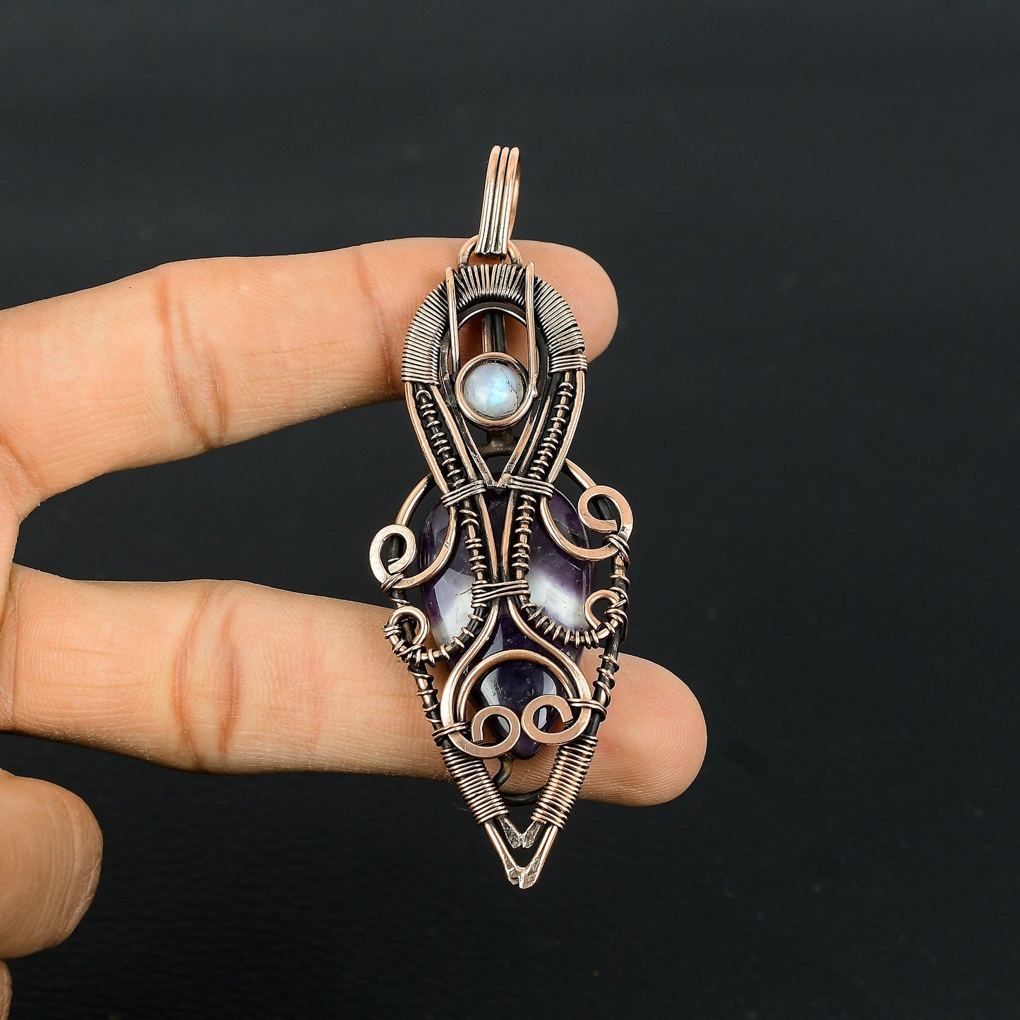 Purple Amethyst Gemstone Copper Pendant