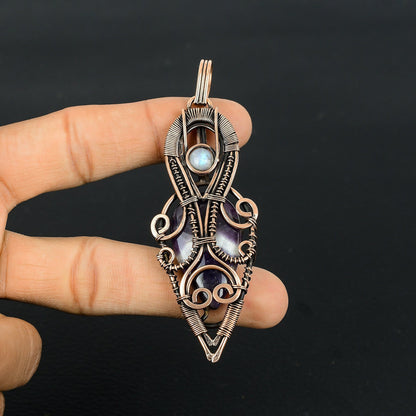Purple Amethyst Gemstone Copper Pendant
