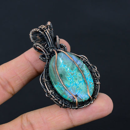 Blue Green Azurite Malachite Gemstone Pendant