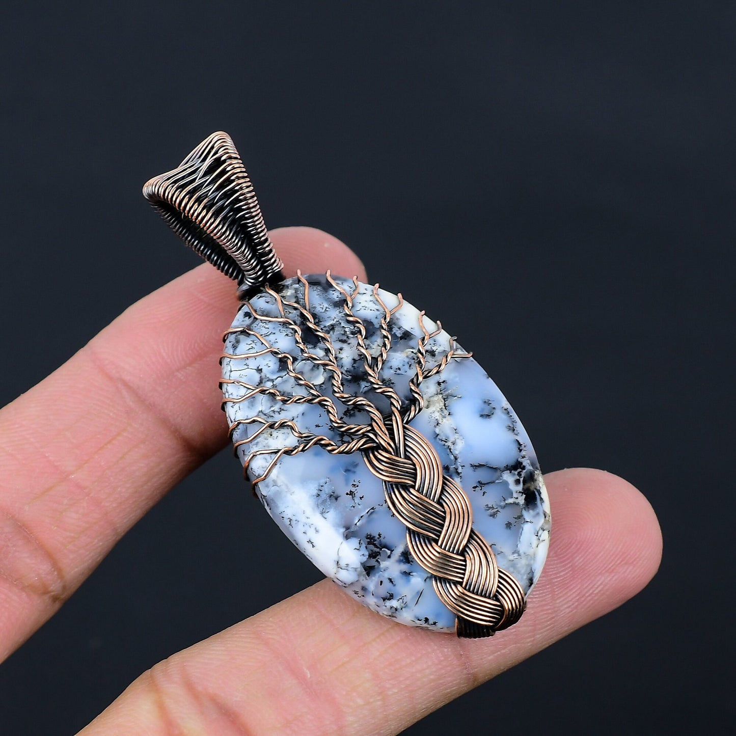 White Dendrite Opal Gemstone Pendant
