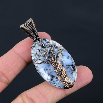 White Dendrite Opal Gemstone Pendant