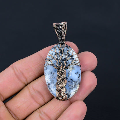 White Dendrite Opal Gemstone Pendant
