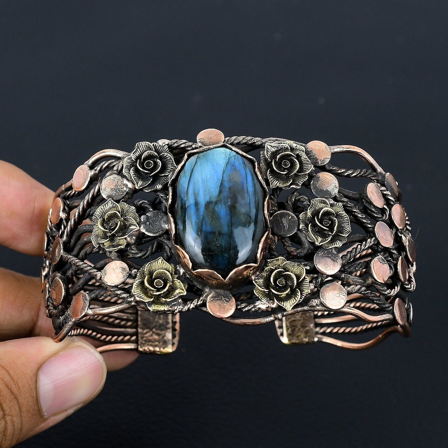 Blue Labradorite Gemstone Cuff Bracelet