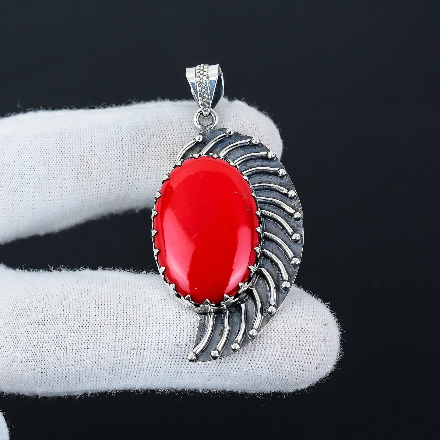 Red Coral Gemstone Pendant