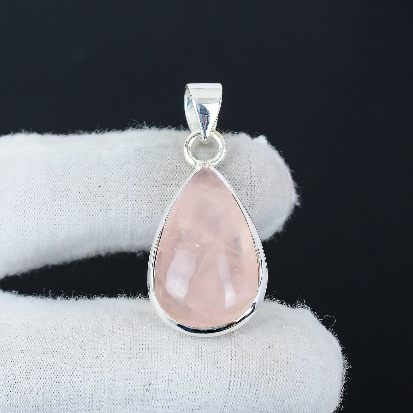 Pink Rose Quartz Sterling Silver Pendant