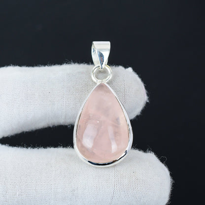 Pink Rose Quartz Sterling Silver Pendant