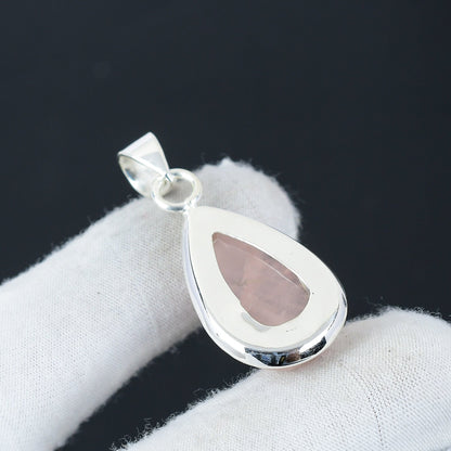 Pink Rose Quartz Sterling Silver Pendant