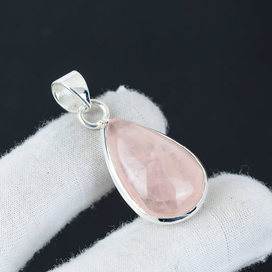Pink Rose Quartz Sterling Silver Pendant